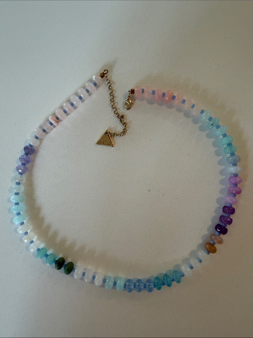 Pastel Multicolor Beaded Choker Necklace with Gold Accent